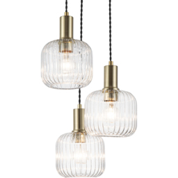 Cosylyte Maple Brushed Brass Ribbed Glass 3 Light Cluster Pendant Light - Size: 39 x 37 x 26cm - Gold - Wilko - thumbnail 5