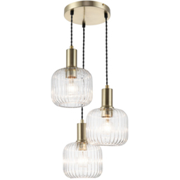 Cosylyte Maple Brushed Brass Ribbed Glass 3 Light Cluster Pendant Light - Size: 39 x 37 x 26cm - Gold - Wilko - thumbnail 4