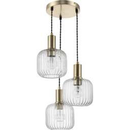 Cosylyte Maple Brushed Brass Ribbed Glass 3 Light Cluster Pendant Light - Size: 39 x 37 x 26cm - Gold - Wilko
