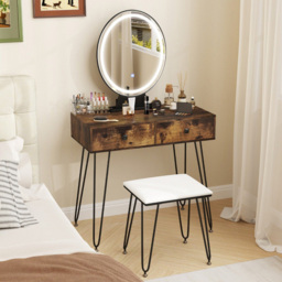 Costway Rustic Brown Vanity Desk Set with LED Mirror and Cushioned Stool - Size: 80 x 40 x 137cm - Wilko - thumbnail 5