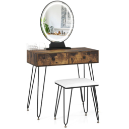 Costway Rustic Brown Vanity Desk Set with LED Mirror and Cushioned Stool - Size: 80 x 40 x 137cm - Wilko - thumbnail 3
