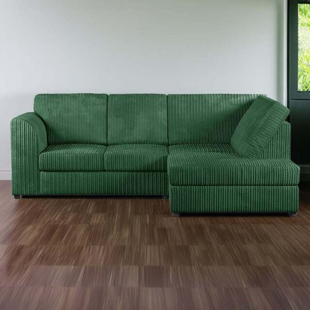Luxor 4 Seater Green Jumbo Cord Full Back Right Hand L Shape Corner Sofa - Wilko - image 1