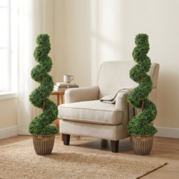 HOMCOM Potted Artificial Topiary Spiral Boxwood Trees Set of 2 - Size: 120 x 28 x 28cm - Green - Wilko - thumbnail 4