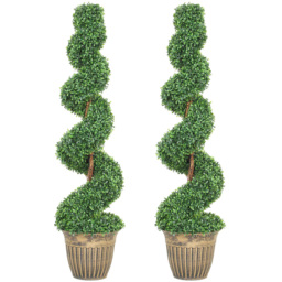 HOMCOM Potted Artificial Topiary Spiral Boxwood Trees Set of 2 - Size: 120 x 28 x 28cm - Green - Wilko