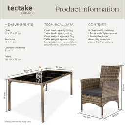 tectake Valencia 8 Seater Nature and Dark Grey Dining Table Set with Cover - Brown - Wilko - thumbnail 7