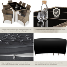tectake Valencia 8 Seater Nature and Dark Grey Dining Table Set with Cover - Brown - Wilko - thumbnail 6
