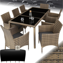 tectake Valencia 8 Seater Nature and Dark Grey Dining Table Set with Cover - Brown - Wilko - thumbnail 3