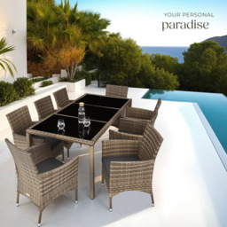 tectake Valencia 8 Seater Nature and Dark Grey Dining Table Set with Cover - Brown - Wilko - thumbnail 4