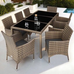 tectake Valencia 8 Seater Nature and Dark Grey Dining Table Set with Cover - Brown - Wilko