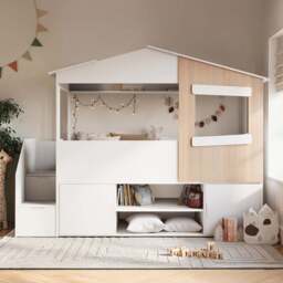 Flair Dreamland White and Oak House Staircase Mid Sleeper with Storage - Size: Single - Wilko - thumbnail 1