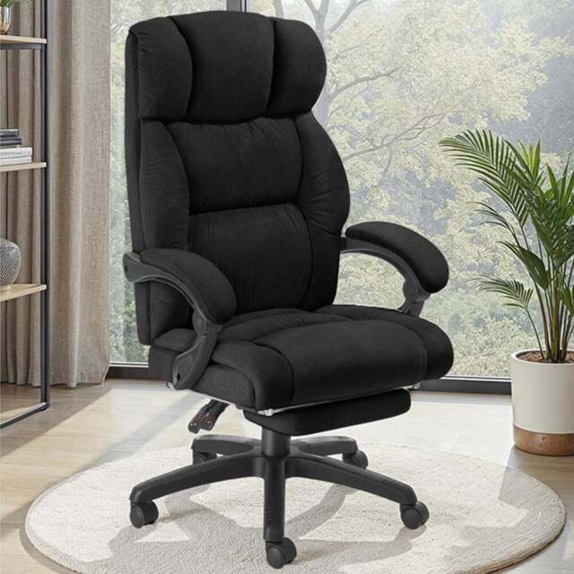 tectake Gillian Black Swivel Velour Seat Office Chair with Folding Footrest - Wilko - image 1