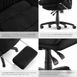 tectake Gillian Black Swivel Velour Seat Office Chair with Folding Footrest - Wilko - thumbnail 7