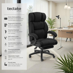 tectake Gillian Black Swivel Velour Seat Office Chair with Folding Footrest - Wilko - thumbnail 4