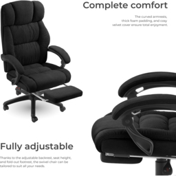 tectake Gillian Black Swivel Velour Seat Office Chair with Folding Footrest - Wilko - thumbnail 5