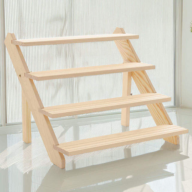 H&O Direct 4 Shelf Pine Wood Staircase Design Display Stand - Size: 40 x 39 x 32cm - Cream - Wilko - image 1