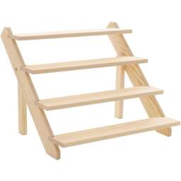 H&O Direct 4 Shelf Pine Wood Staircase Design Display Stand - Size: 40 x 39 x 32cm - Cream - Wilko - thumbnail 3