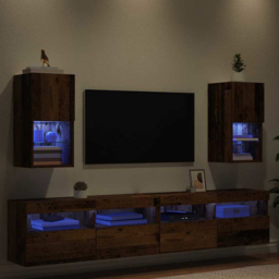 vidaXL Single Door 2 Shelf Old Wood Wall Mounted LED TV Unit Set of 2 - Size: 45.5 x 60 x 32cm - Brown - Wilko - thumbnail 1
