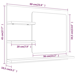 vidaXL 3 Shelf Smoked Oak Wall Mounted Bathroom Mirror - Size: 45 x 60 x 10.5cm - Brown - Wilko - thumbnail 7