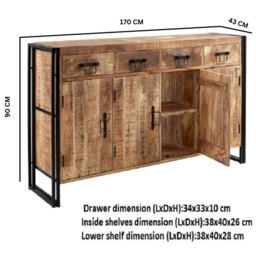 Brooklyn Carnaby 4 Door 4 Drawer Industrial Extra Large Sideboard - Brown - Wilko - thumbnail 6