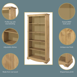 Core Products Corona 5 Shelf Antique Pine Tall Bookcase - Brown - Wilko - thumbnail 5