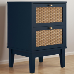 Bordeaux 2 Drawer Blue Rattan Bedside Cabinet - LPD Home - Wilko