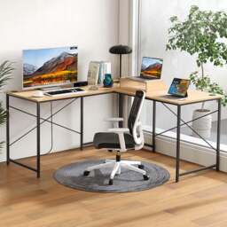 Costway L Shaped Computer Desk with Power Strip Natural - Size: 150 x 150 x 74cm - n/a - Wilko - thumbnail 1