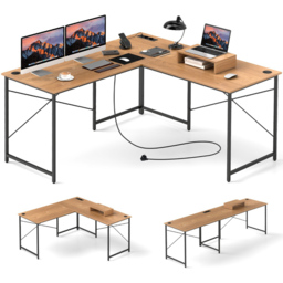 Costway L Shaped Computer Desk with Power Strip Natural - Size: 150 x 150 x 74cm - n/a - Wilko - thumbnail 3