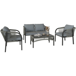 Outsunny 4 Seater Grey Steel Frame Rattan Garden Sofa Lounge Set with Cushion - Wilko - thumbnail 3