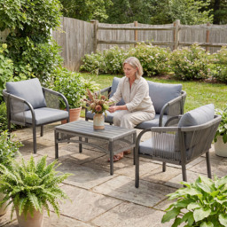 Outsunny 4 Seater Grey Steel Frame Rattan Garden Sofa Lounge Set with Cushion - Wilko - thumbnail 1