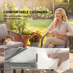 Outsunny 4 Seater Grey Steel Frame Rattan Garden Sofa Lounge Set with Cushion - Wilko - thumbnail 7