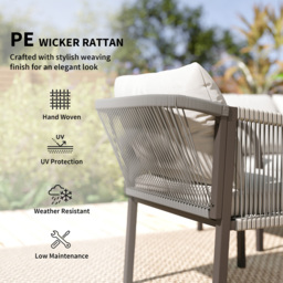Outsunny 4 Seater Grey Steel Frame Rattan Garden Sofa Lounge Set with Cushion - Wilko - thumbnail 6