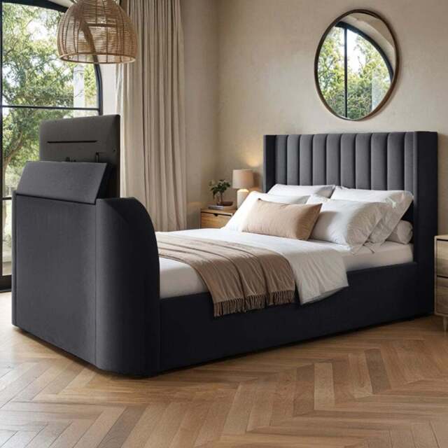 Flair Fallon Double Grey Velvet TV Side Lift Ottoman Bed - Wilko - image 1