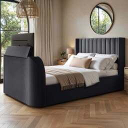 Flair Fallon Double Grey Velvet TV Side Lift Ottoman Bed - Wilko