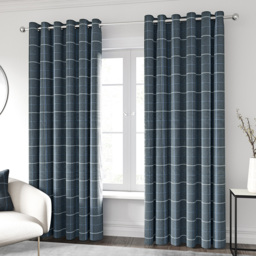 Helena Springfield Harper Woven Lined Navy Eyelet Curtains 228 x 183cm - Size: W 228 x D 183cm - Wilko