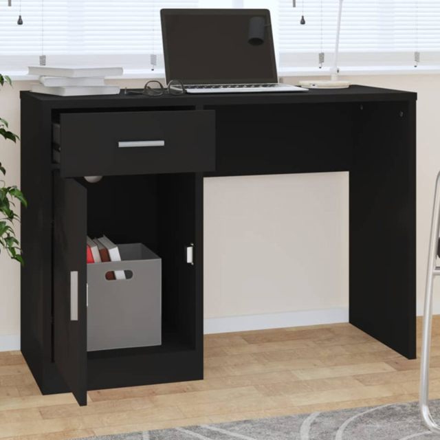 vidaXL Single Door Single Drawer Computer Desk Black and Silver - Size: 73 x 100 x 40cm - Wilko - image 1