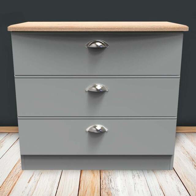 Crowndale Victoria 3 Drawer Dusk Grey and Oak Chest of Drawer - Wilko - image 1