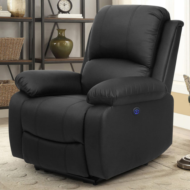 Comfy Living Black PU Leather Electric Recliner Chair - Size: Single - Wilko - image 1