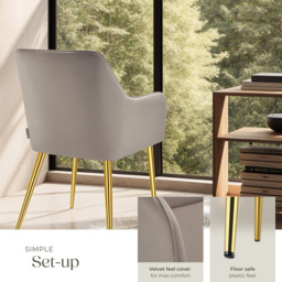 tectake Avane Set of 6 Taupe Velvet Look Padded Dining Chair - Grey - Wilko - thumbnail 5
