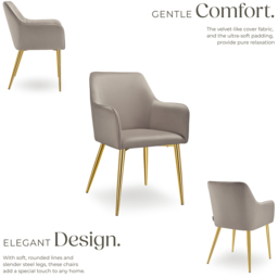 tectake Avane Set of 6 Taupe Velvet Look Padded Dining Chair - Grey - Wilko - thumbnail 7