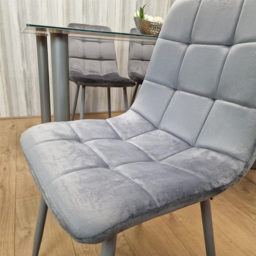 Kosy Koala 4 Seater Glass and Velvet Rectangular Dining Set Grey - Portland - Wilko - thumbnail 3