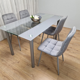 Kosy Koala 4 Seater Glass and Velvet Rectangular Dining Set Grey - Portland - Wilko - thumbnail 5