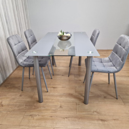 Kosy Koala 4 Seater Glass and Velvet Rectangular Dining Set Grey - Portland - Wilko - thumbnail 6