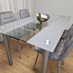 Kosy Koala 4 Seater Glass and Velvet Rectangular Dining Set Grey - Portland - Wilko - thumbnail 4