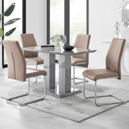 Furniturebox Molini Fontana 4 Seater Dining Set Grey Gloss Cappuccino and Chrome - Brown - Wilko - thumbnail 1