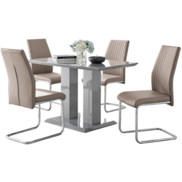 Furniturebox Molini Fontana 4 Seater Dining Set Grey Gloss Cappuccino and Chrome - Brown - Wilko - thumbnail 3
