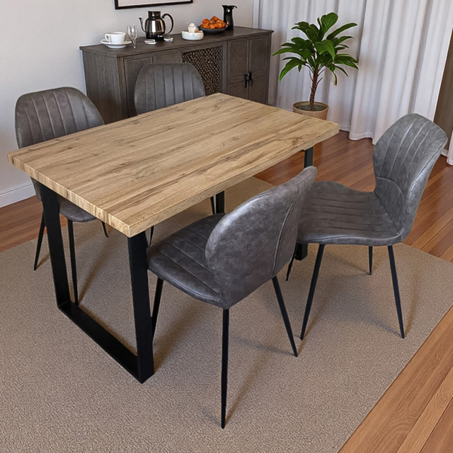 Indoor Living Colorado 4 Seater Grey Jaydn Leather Dining Table Set - Wilko - image 1