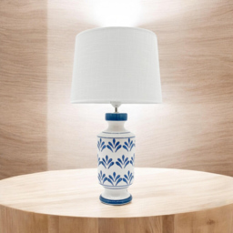 Acacia Home Fabric Shade Blue and White Ceramic Lamp 58cm - Size: 58 x 32 x 32cm - Wilko - thumbnail 3