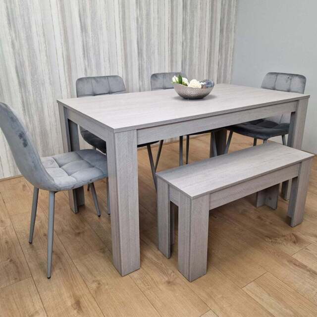 Portland 6 Seater Velvet Dining Bench Set Grey - Wilko - image 1