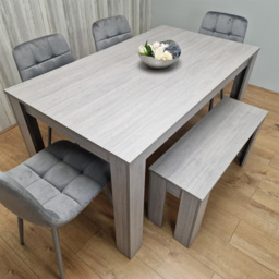 Portland 6 Seater Velvet Dining Bench Set Grey - Wilko - thumbnail 7