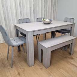 Portland 6 Seater Velvet Dining Bench Set Grey - Wilko - thumbnail 1